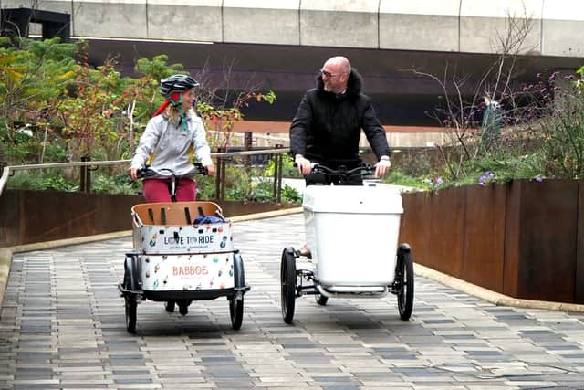 University of Sheffield: Darren Hardwick and Rosie Frazer of Love to Ride on their e-cargo bikes