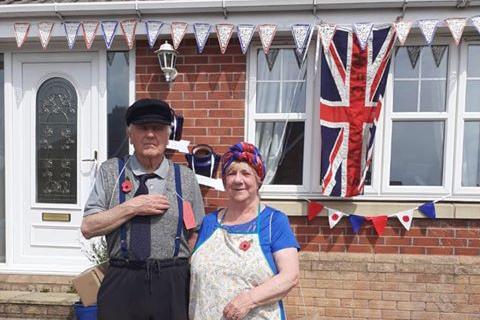 Tom and Kathleen Burns from Halfway dressed as evacuees to mark VE Day. Their granddaughter Lucie Timm, who shared this photo, said the couple had run a quiz on their road for their neighbours and posed for (socially distanced) photos with anyone who asked.
