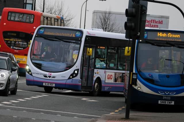 Buses on the streets of Sheffield.
