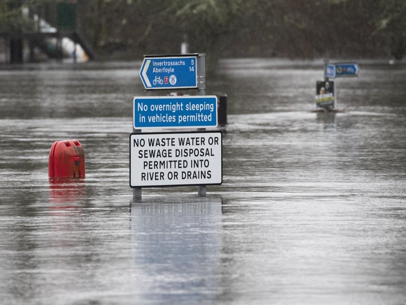 A sign showing the depth of flood water.