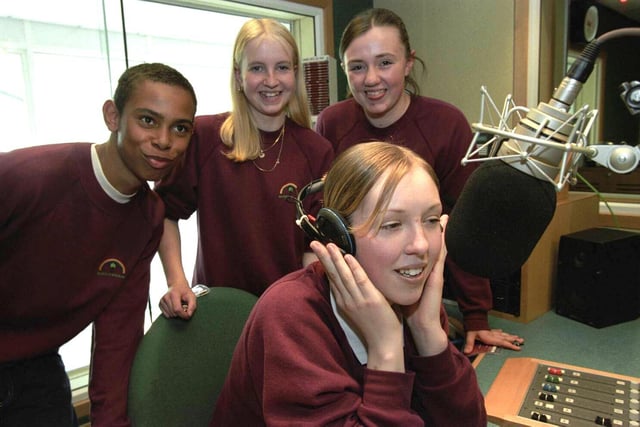 Students from Myrtle Springs school at BBC Radio Sheffieldl, year unknown.