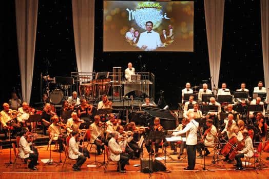 Strictly Mantovani concert at Pavilion Bournemouth in April 2019. Paul Barrett on percussion with the Magic of Mantovani Orchestra, conducted by Timothy Henty