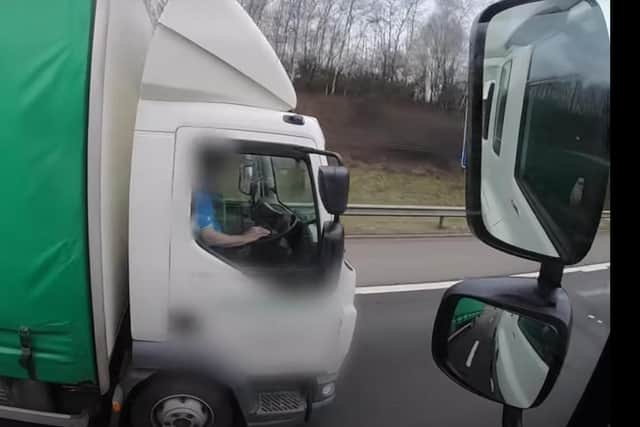 A lorry driver was caught using two mobile phones while behind the wheel of a HGV on the M1 in South Yorkshire