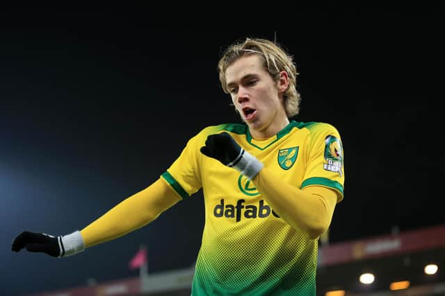 Todd Cantwell of Norwich City will face Sheffield United's Lys Mousset today: Stephen Pond/Getty Images