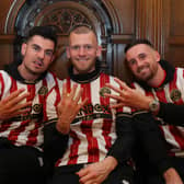 (From left to right) John Egan, Adam Davies and Jack Robinson of Sheffield United: Paul Thomas /Sportimage