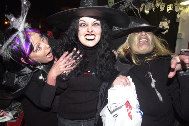 Witches get into the swing of things at Fright Night in Sheffield City Centre. Friday 31st October 2002