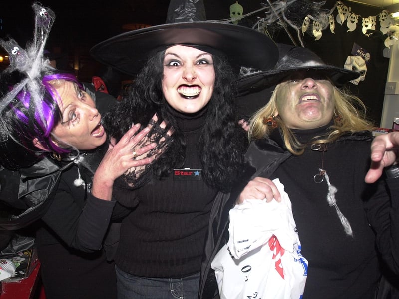 Witches get into the swing of things at Fright Night in Sheffield City Centre. Friday 31st October 2002