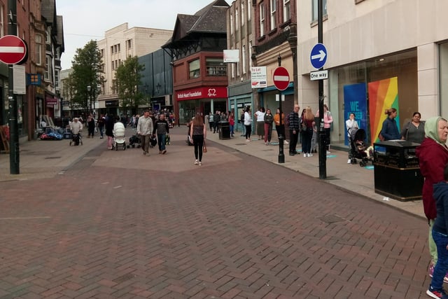 Shoppers on St Sepulchre Gate in Doncaster today after lockdown eased