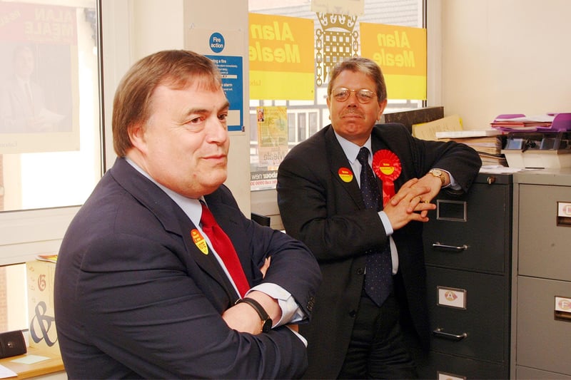 John Prescott's visit during the general election, pictured with former MP Sir Alan Meale