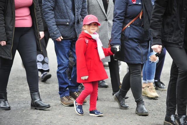 A very young Bonnybridge resident joins her mum on the march to the memorial