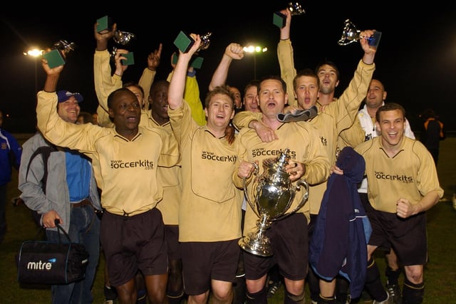 NBC Dragons celebrate winning the Portsmouth Royal Dockyard League's Challenge Cup final, 2007. Picture: Will Caddy