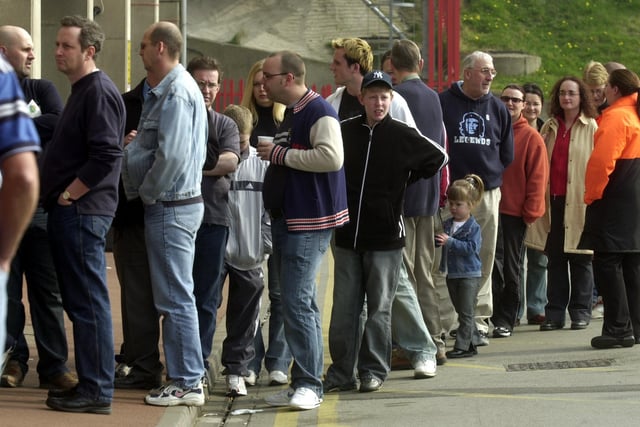 People queue at Sheffield United for the FA cup tickets that went on sale at 9am on Saturday 29th March 2003.