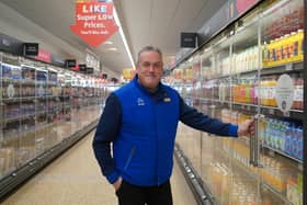 Store manager Peter Goldstraw at the Aldi supermarket in Fox Valley shopping centre in Stocksbridge, Sheffield, which has reopened after a major refit