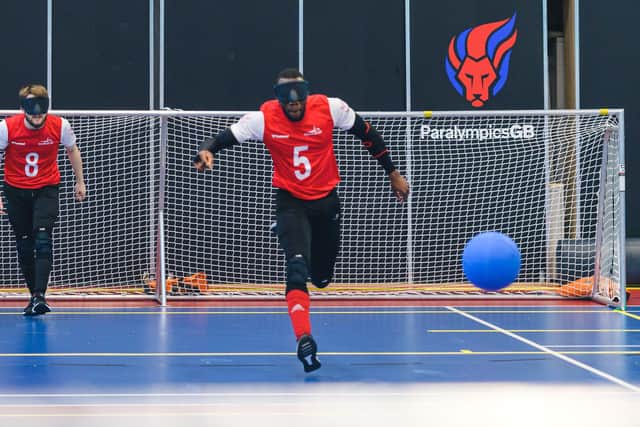 Caleb Nanevie, from Gleadless, Sheffield,  in action playing Goalball.  (Picture:: Goalball UK)