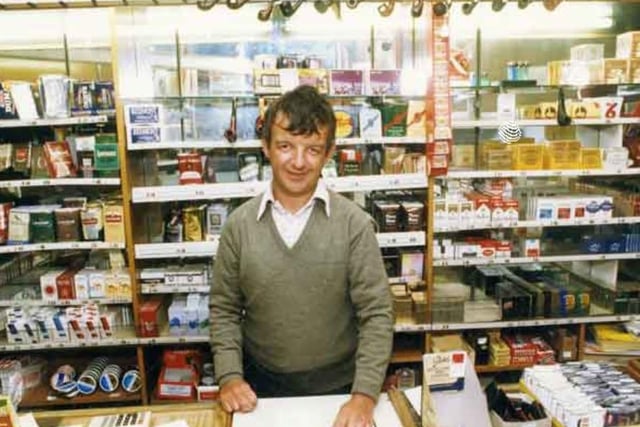John Blake, owner of Bar Tabac tobacconists, on Ecclesall Road, Sheffield, in 1996.