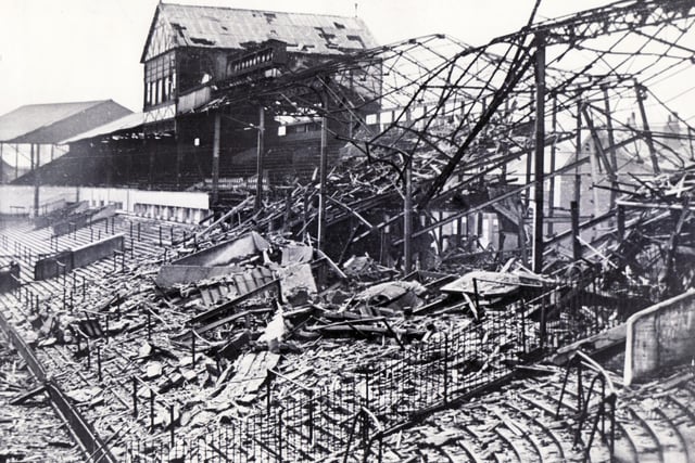 Bomb damage to Bramall Lane during the Sheffield Blitz on December 12 1940.