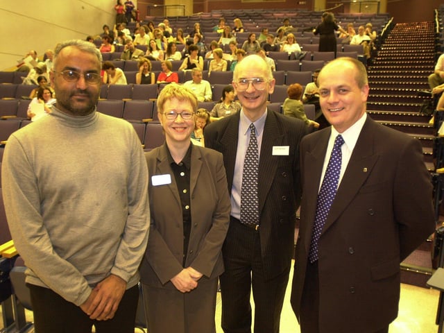 At the 2001 Sheffield multilingual conference at Sheffield Hallam University's Pennine Lecture were, left to right, from Black Card Zahid Hamid, Evelyn Milne, head of Sheffield council regeneration partnership, chief executive of Sheffield chamber of commerce Nigel Tomlinson and from the university of Bangor Keith Marshall. Theatre