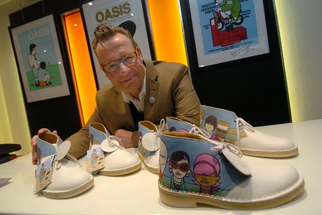 Artist Pete McKee pictured at Seasons Clothing, Sheffield with his new line of footwear in April 2010
