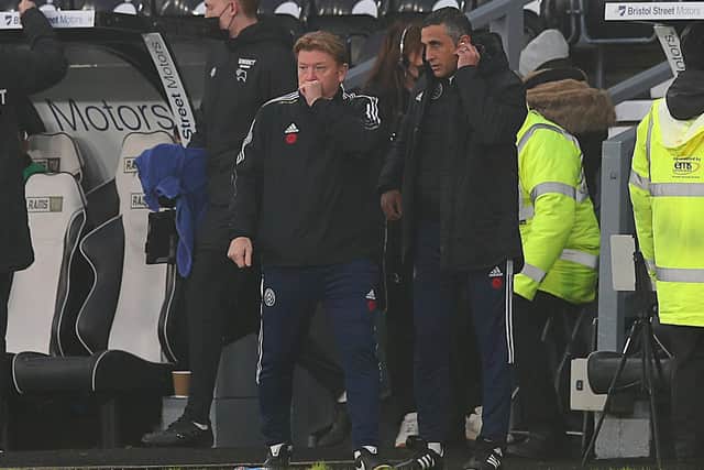 Stuart McCall and Jack Lester were in charge on the touchline at Derby County with Sheffield United manager Paul Heckingbottom isolating: Simon Bellis / Sportimage