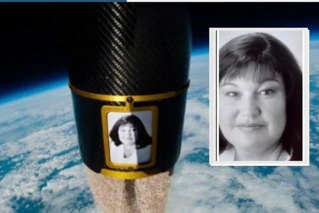 Elizabeth Garcia and her cat Chloe's ashes are scattered in space. Inset: Elizabeth Garcia