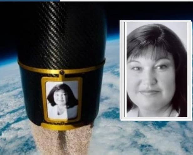 Elizabeth Garcia and her cat Chloe's ashes are scattered in space. Inset: Elizabeth Garcia