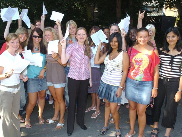 Sheffield High Scool students receive their A level results in 2005