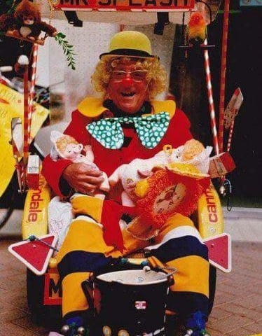 With his colourful outfits and his trusty three-wheeler, Mr Splash stood out from the crowd.