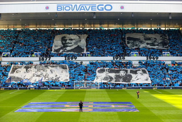 Rangers display for the 150th birthday at Ibrox Stadium, on March 5, 2022, in Glasgow, Scotland.  (Photo by Craig Williamson / SNS Group)