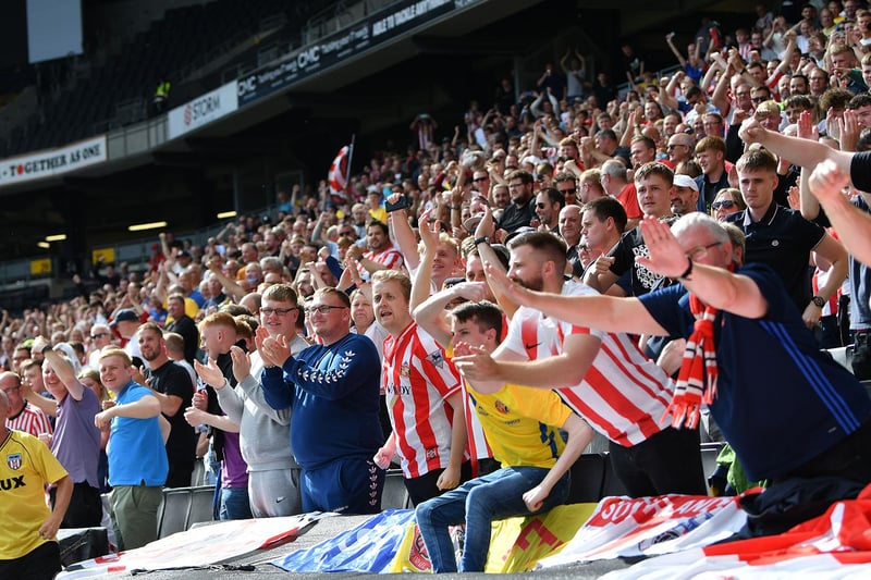 Sunderland fans celebrating their side's win against MK Dons earlier this season.