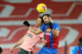 Chris Basham of Sheffield United challenges Luka Milivojevic of Crystal Palace during the Premier League match at Selhurst Park, London: Paul Terry/Sportimage