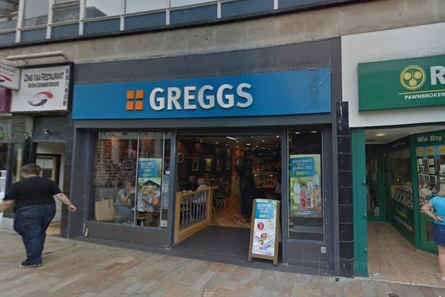 Greggs, at 61 The Moor, is rated 4.3 stars according to 235 reviews on Google.