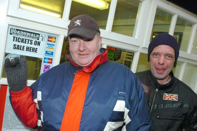 Arctic Monkeys fans Neil Crofts and Darren Bradley, right, queing for tickets at Jacks Records in 2006