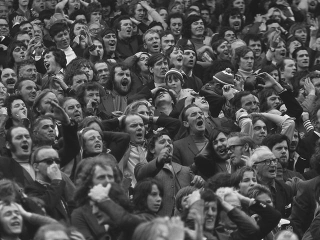 Rangers supporters on the terracing to cheer their side on against Dundee, August 1974.