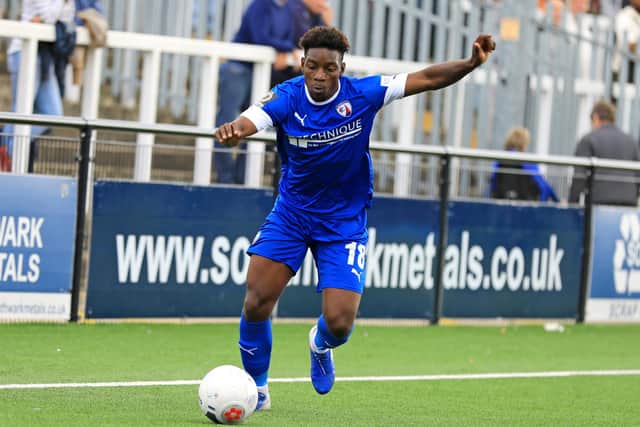Jermaine McGlashan, pictured in action for Chesterfield earlier this season, claims he was racially abused while playing for Ebbsfleet United against Hartlepool United on Saturday.