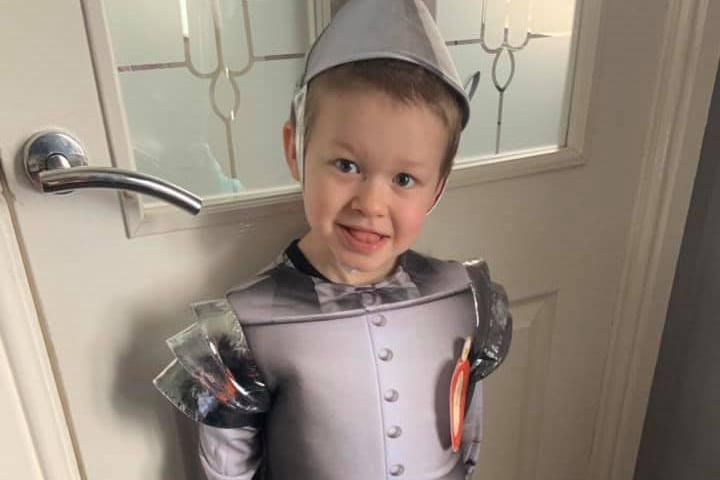 Mason, age 5, as the Wizard of Oz's Tin Man.