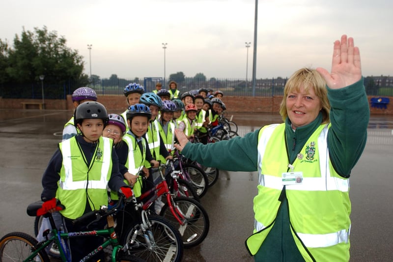 Julie Watson was leading the cycling lessons at Mortimer Primary School in this 2005 photo. Can you spot someone you know?