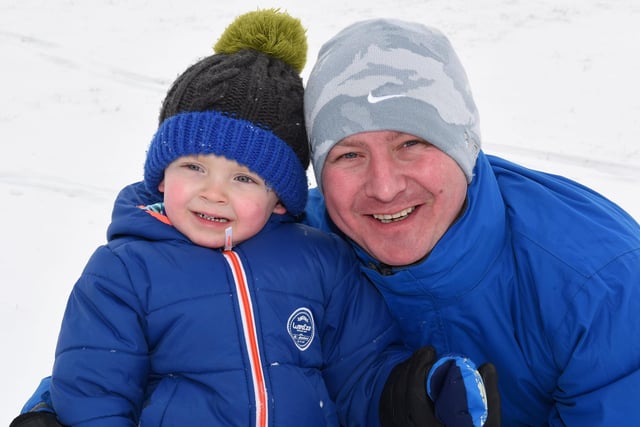 Albert and William Dunwell enjoy the snow at Endcliffe Park. Photo by Andrew Roe.