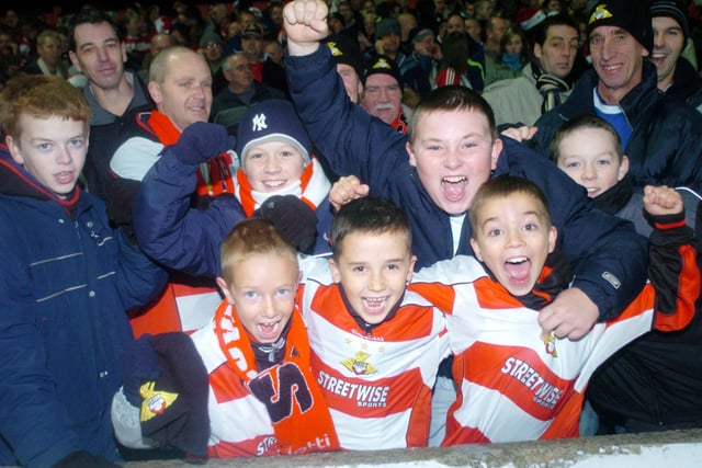 Young Rovers fans celebrates Paul Green's goal against Arsenal
