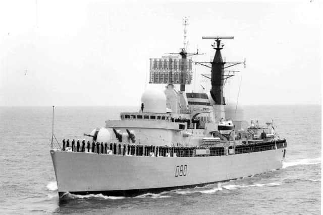 The second HMS Sheffield before it was destroyed during the Falklands War. A memorial is being unveiled to mark the 40th anniversary of the day it was hit by a missile on May 4, 1982, killing 20 crew members