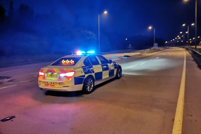 Police at the scene of the Dronfield bypass crash in which Charlie Esendemir, 27, sadly died