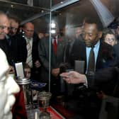 Sheffield FC chairman Richard Tims with the Brazilian football legend Pele on the club's 150th anniversary in 2007
