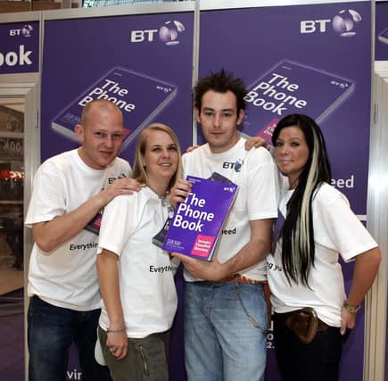 Picture shows Local Contestants , L to R, Lee Machen from Barnsley South Yorks, Aimee Dowing from Doncaster, Patrick Ahern, from Mexborough, Leannne Paterson from Doncaster, who will compete against each other by living in a box In the Phone Book from BT"S Living by the Book, at the Oasis in Meadowhall Sheffield