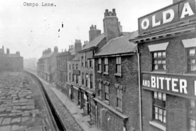 Campo Lane, Sheffield, before widening, in 1905, with the graveyard on the left. Photo: Picture Sheffield
