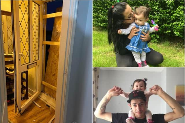 A woman was threatened with a gun and her partner was attacked with a baseball bat during a raid of their home in Sheffield while their one-year-old daughter was upstairs