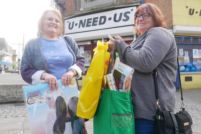 Bagging a bargain, customers Linda Brown and Lucy Parrett, pictured on the shops last day in March 2019.