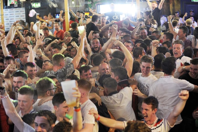 Jubilant England fans in Walkabout in Sheffield City Centre