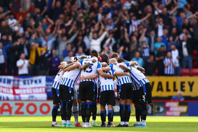 Sheffield Wednesday huddle-up ahead of their League One season opener at Charlton Athletic.