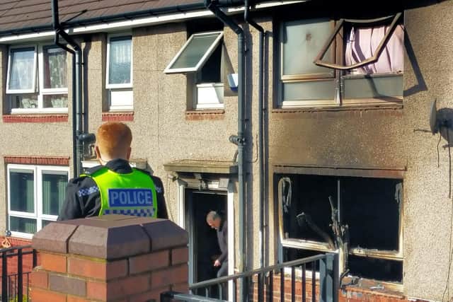 This was the scene on the morning of March 22, 2023, after it is believed a petrol bomb was thrown the night before at a two-storey home on Wordsworth Avenue, Parsons Cross, Sheffield.