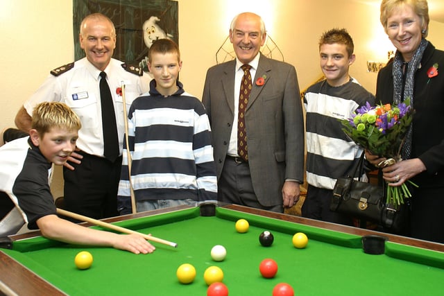Bradwell Youth Centre opening in 2007, Jack Weston, Mark Middleton and Ben Brown with B Division commander Roger Flint, High Sheriff Roger Wardle and wife Sue