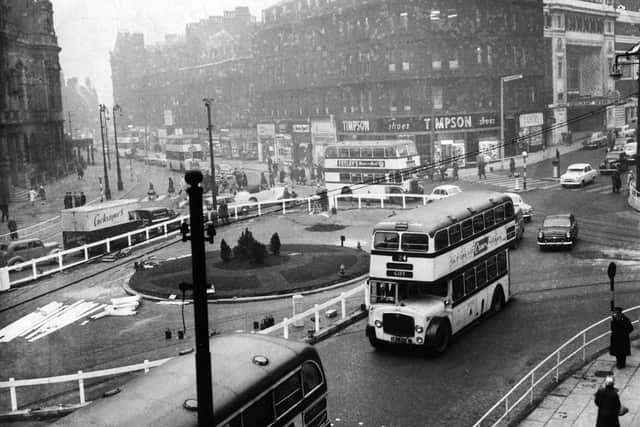 It was 'buses only' from late 1960 and, with the trams gone, Sheffield Corporation experimented with a temporary roundabout in Town Hall Square